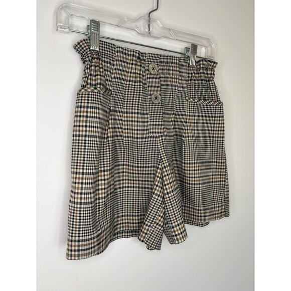 ZARA Shorts Plaid Juniors 13-14 Tan Green Pull On Pockets Pleats - Picture 4 of 5